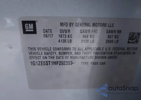 2017 Chevrolet Malibu 1Lt z USA, uszkodzony, nr VIN 1G1ZE5ST1HF292353